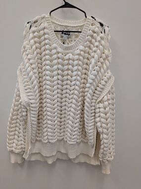 KAB by Kahlana Cream Chunky Knit Sweater 3X Oversized Cozy Textured Crew Neck Wo